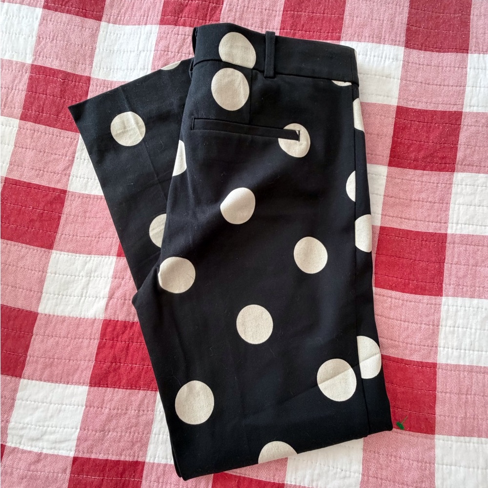 Anthropologie Black Pants with White Polka Dots